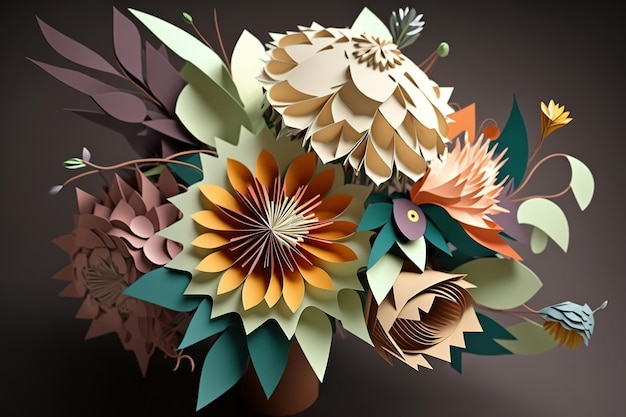 Bouquet di fiori origami realizzati con carta colorata Generative AI