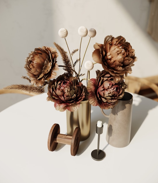 Bouquet di fiori secchi in un vaso sul tavolo