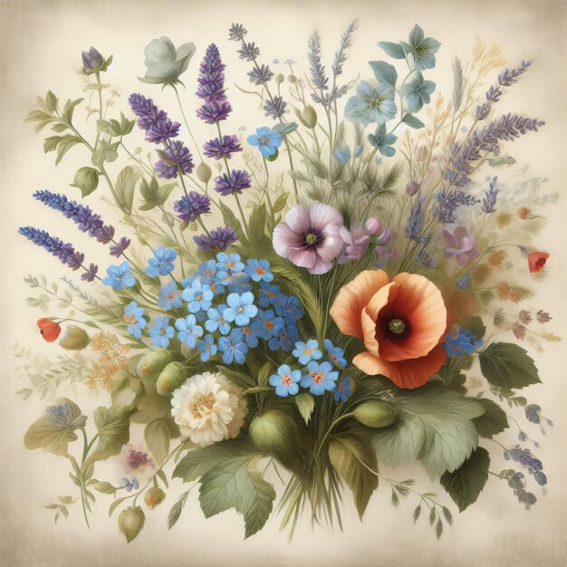 Bouquet di fiori selvatici d'epoca Preppy Wallpaper
