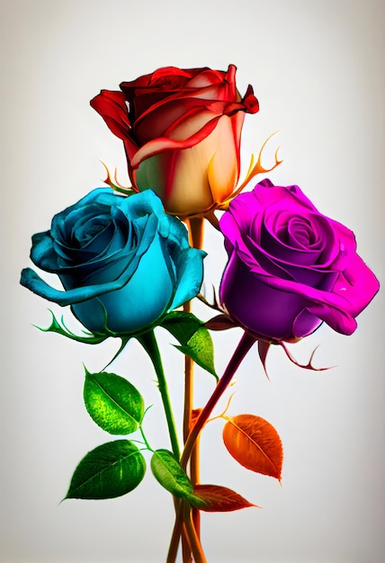 Bouquet di fiori su sfondo bianco isolato colori vivaci rose arcobaleno