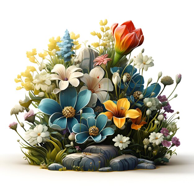 bouquet di fiori su uno sfondo bianco illustrazione 3d