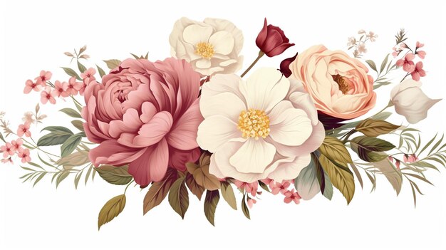 Bouquet di fiori vintage disegno vettoriale rosa di peonia grafica