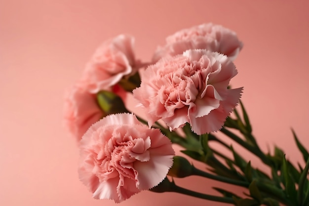 Bouquet di garofani rosa su sfondo rosa