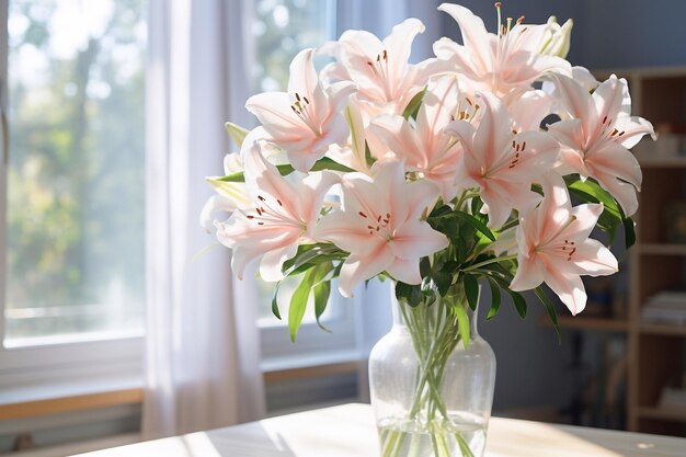 bouquet di gigli rosa e bianchi fiori in vaso