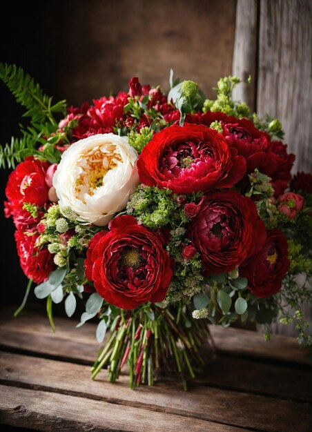 Bouquet di nozze con peonie rosse e bianche e rose ai generative