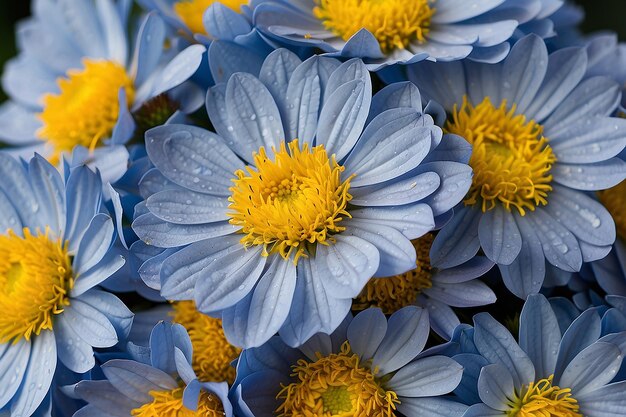 Bouquet di ortensie blu e astri gialli sullo sfondo di un fiore