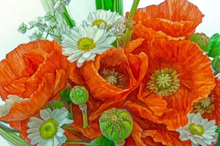 Foto bouquet di papaveri e margherite