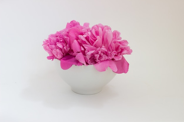 Bouquet di peonie rosa in vaso bianco