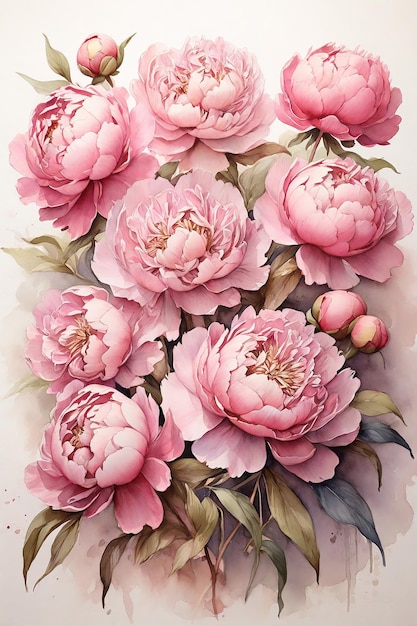 Bouquet di peonie rosa Pittura ad acquerello Illustrazione digitale