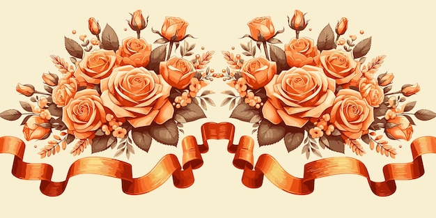 Bouquet di rose arancioni con nastri disegno di invito a nozze illustrazione vettoriale