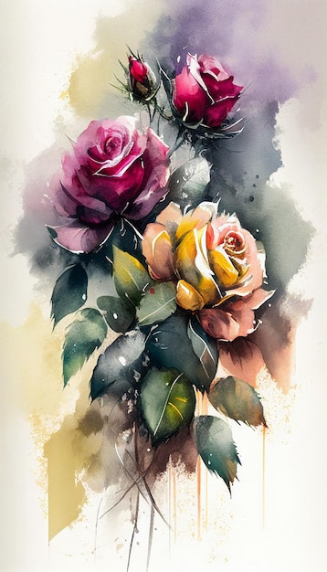 Bouquet di rose bellissimi fiori Acquerello AbstractGenerative AI