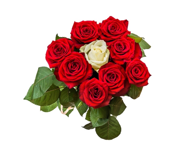 Bouquet di rose bianche e rosse isolato su bianco Vista dall'alto