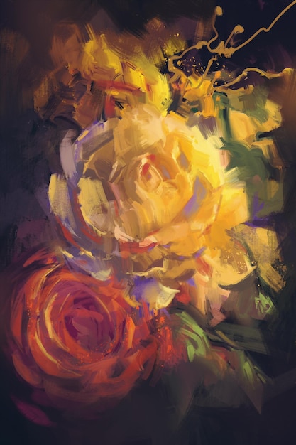 bouquet di rose colorate con stile dipinto ad olio
