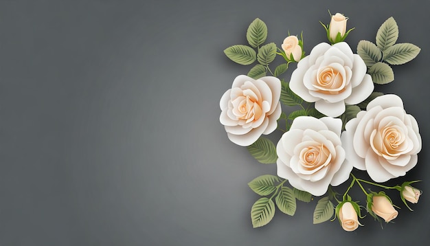 Bouquet di rose di crema fiori su sfondo grigio scuro bellissimo modello con spazio di copia