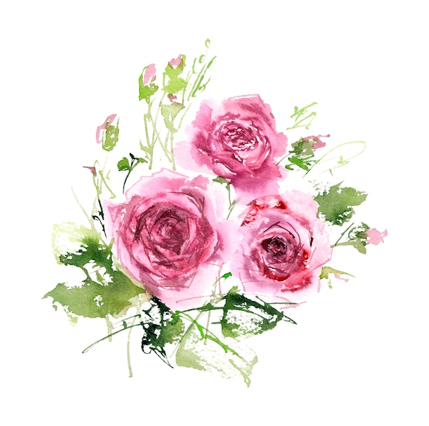 Bouquet di rose Fiori disegnati a mano ad acquerello Invito a nozze Decorazione per biglietti di auguri