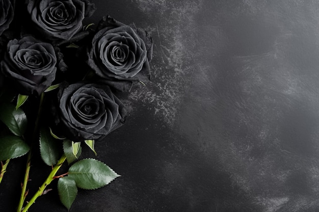 Bouquet di rose nell'angolo su sfondo di colore nero Copia spazio per la scheda di invito Ai generato