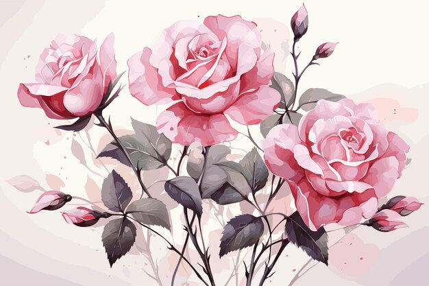 Bouquet di rose primaverili dipinto ad acquerello