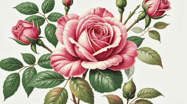 Bouquet di rose rosa Illustrazione botanica vintage