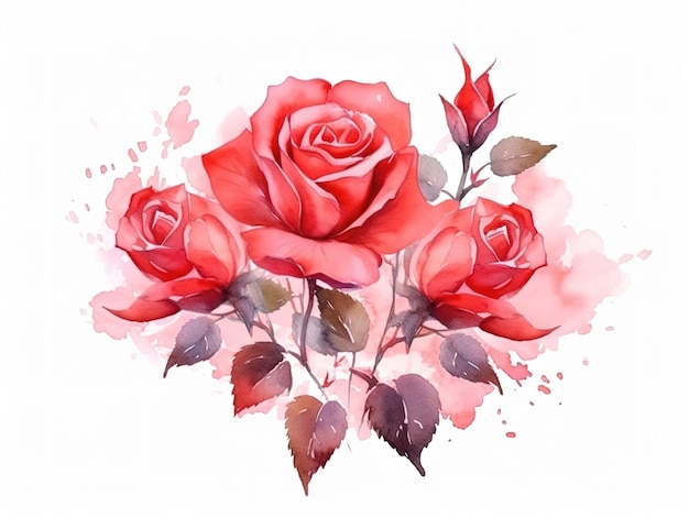 Bouquet di rose rosse illustrazione ad acquerello