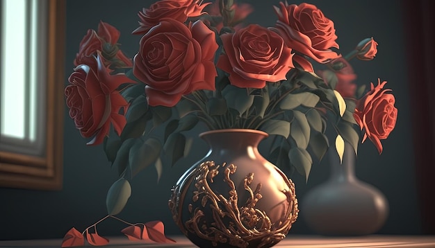 Bouquet di rose rosse illustrazione di arte digitale IA generativa