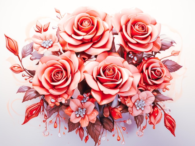 Bouquet di rose rosse in stile acquerello