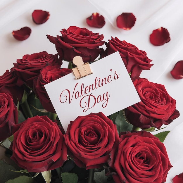 Bouquet di rose rosse per il giorno di San Valentino su sfondo bianco