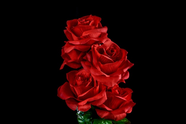 Bouquet di rose rosse su sfondo nero