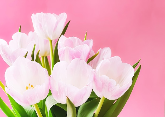 Bouquet di tulipani bianchi su sfondo rosa bellissimi fiori e concetto di regalo floreale