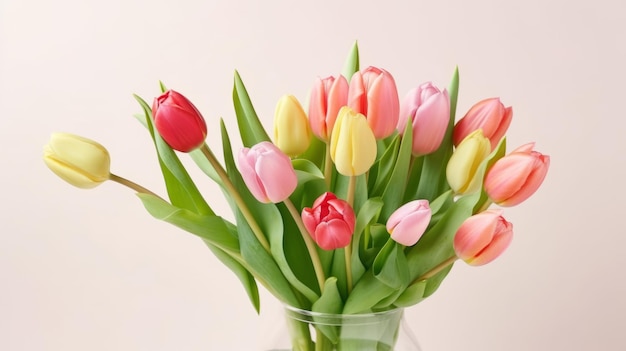 Bouquet di tulipani colorati Fiori festosi Festa della mamma di Pasqua Giornata internazionale della donna