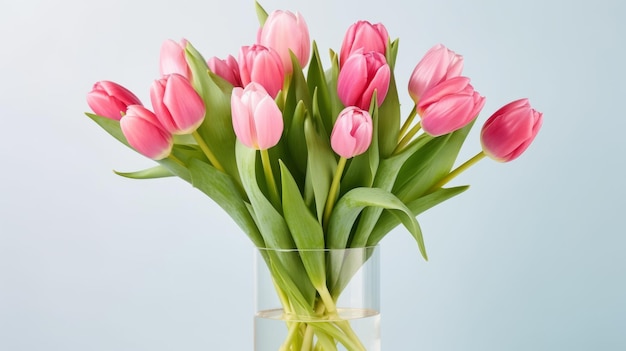 Bouquet di tulipani colorati Fiori festosi su sfondo blu Festa della mamma di Pasqua Festa della donna