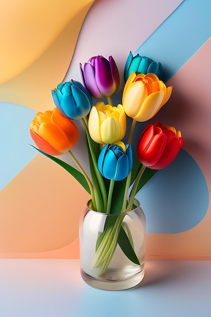 Bouquet di tulipani colorati luminosi Bellissimo sfondo floreale Fiori primaverili