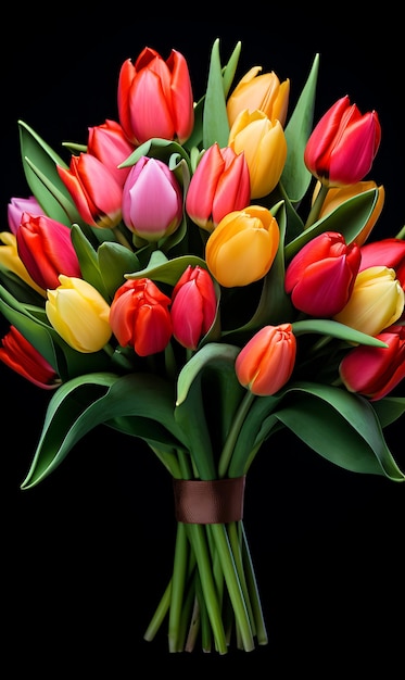 Bouquet di tulipani colorati su sfondo nero