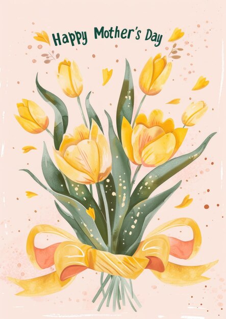 bouquet di tulipani gialli design di schede di nastro illustrazione boho art ai
