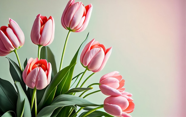 Bouquet di tulipani rosa su sfondo pastello