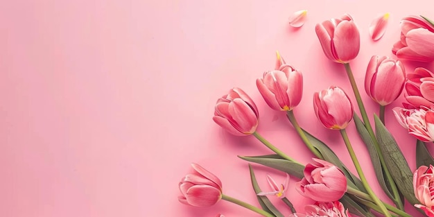 Bouquet di tulipani rosa su sfondo rosa