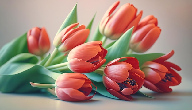 Bouquet di tulipani rossi su sfondo pastello IA generativa