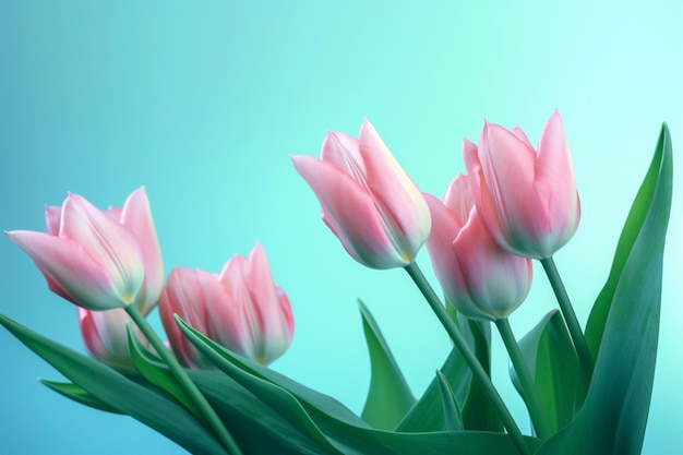 bouquet di tulipani su sfondo verde con sfondo decorativo copyspace