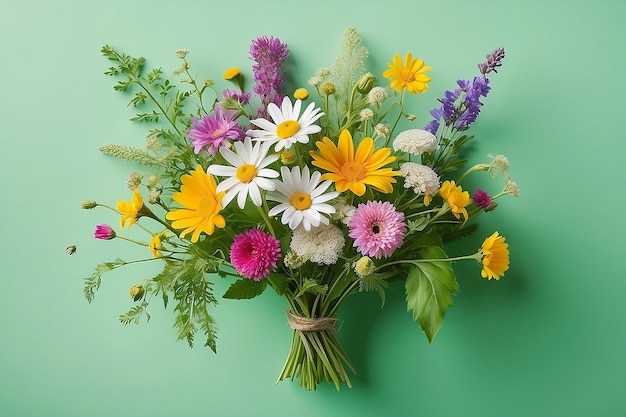 Bouquet estivo di fiori selvatici su uno sfondo verdesalva la terra