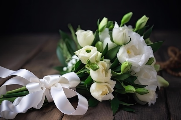 Bouquet Eustoma con nastro bianco e fiocco