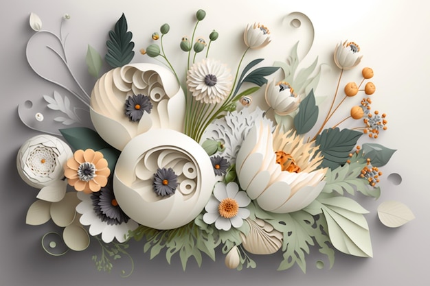 bouquet floreale 3d sfondo bianco ai generativa