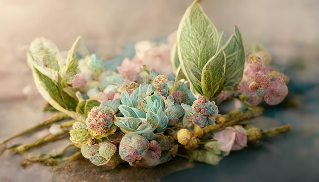 Bouquet floreale acquerello blush rosa verde blu fiore giallo Arredamento floreale vintage per cartolina