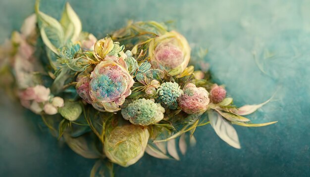 Bouquet floreale acquerello blush rosa verde blu fiore giallo Arredamento floreale vintage per cartolina