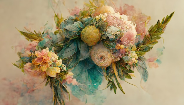 Bouquet floreale acquerello blush rosa verde blu fiore giallo Arredamento floreale vintage per cartolina