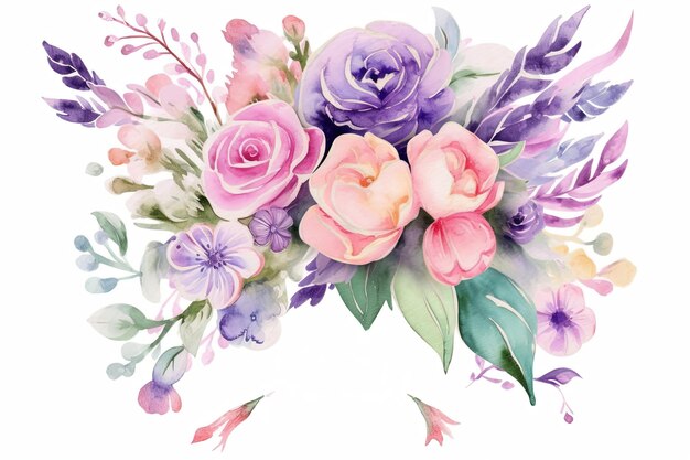 Bouquet floreale ad acquerello Fiori dipinti a mano Illustrazione per biglietto di auguri