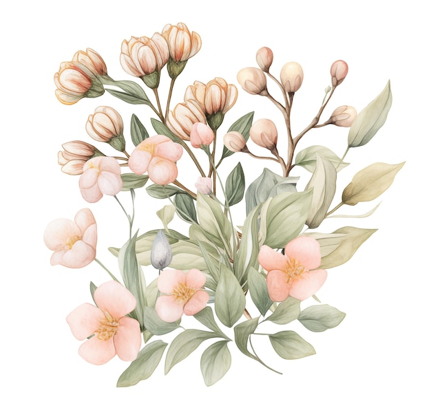 bouquet floreale ad acquerello fiori selvatici primaverili colori pastello