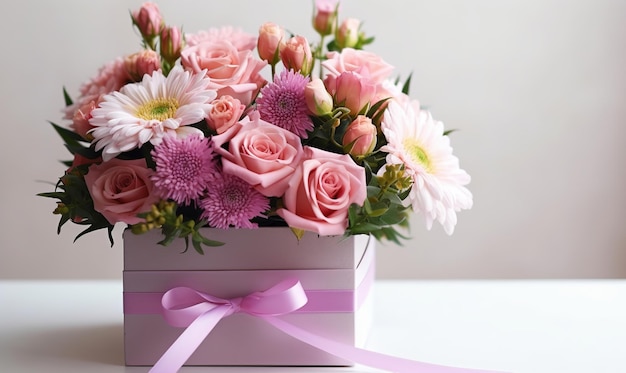 Bouquet floreale di fiori diversi mazzo di fiori rose rosa Crisantemo Ai Generato