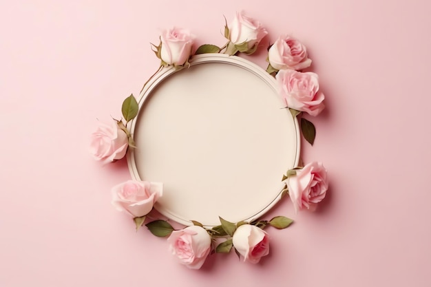 Bouquet romantico di fiori rosa floreali vuoti con spazio per la copia Layout della cornice floreale rosa naturale