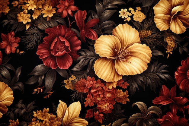 Bouquet vintage di fiori su sfondo nero sfondo floreale