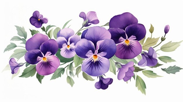 Bouquet violetto isolato su sfondo bianco Illustrazione ad acquerello AI generativa