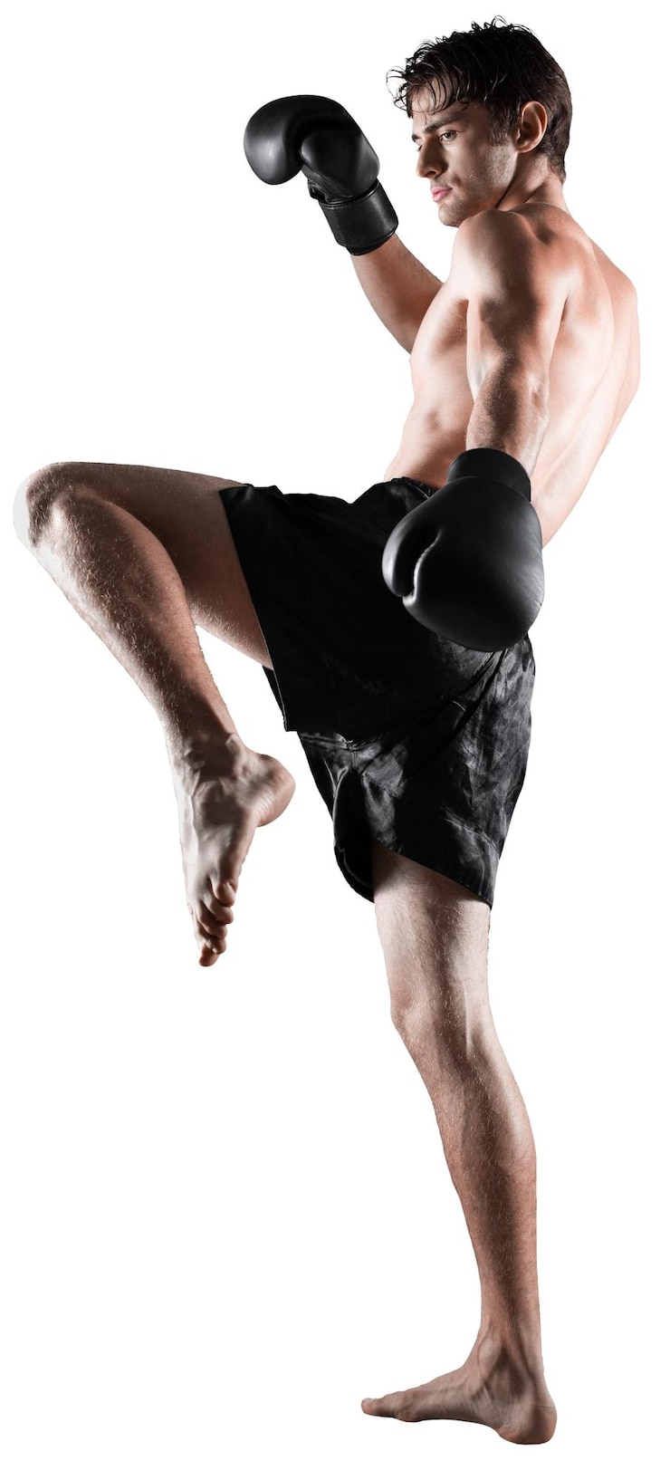 Foto boxer boxe che salta guanti da boxe caucasico che colpisce mma